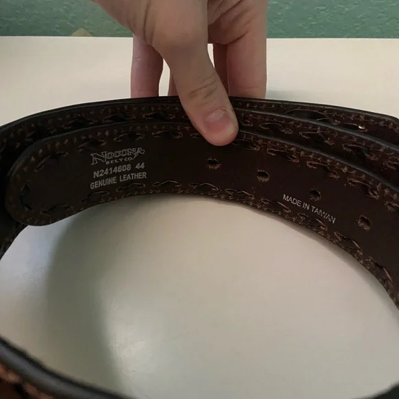 Nocona Turquoise and Brown Tooled Leather Belt - Picture 3 of 5